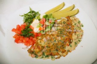 Omelette with parsley, tomato, pita bread with garlic and lebanese yogurt delivery