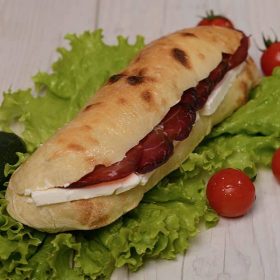 Shepherd’s flat bread with prosciutto and cheese