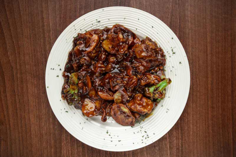 Fried eggplant with potato in sauce delivery