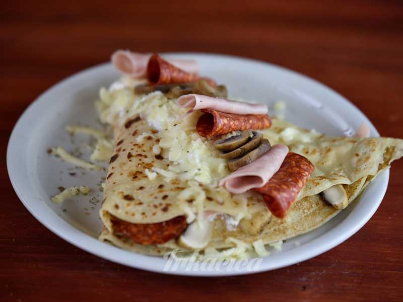 10. Crepe with ham, kulen, cheese, sour cream and mushrooms delivery