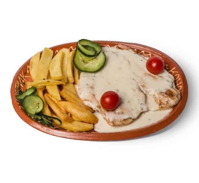 Chicken in sauce of four kinds of cheese delivery