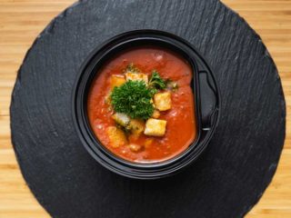 Tomato broth with aromatic cubes delivery