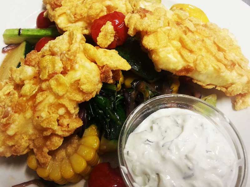 Fried goat cheese with cornflakes delivery