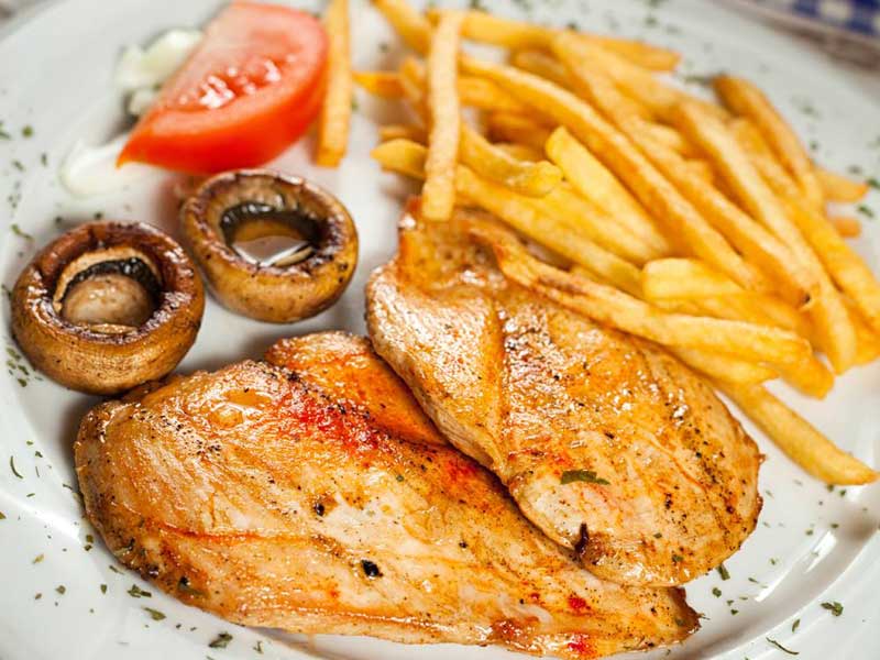 Grilled chicken fillet with French fries delivery
