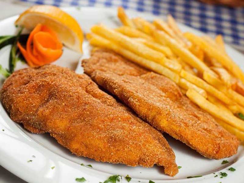Fried paprika stuffed with cheese with French fries delivery