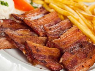 Grilled bacon with French fries delivery
