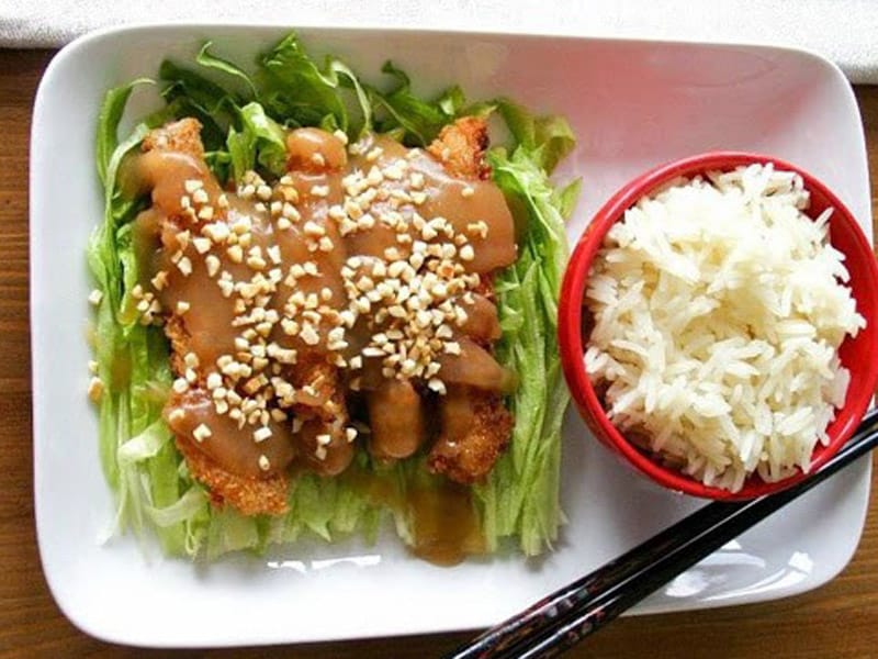 Fried chicken breasts with sesame in sauce of choice delivery