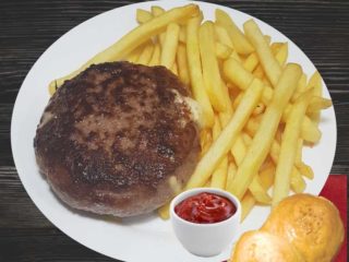 ’Salas’’ 011 stuffed burger with french fries Salaš 011 delivery