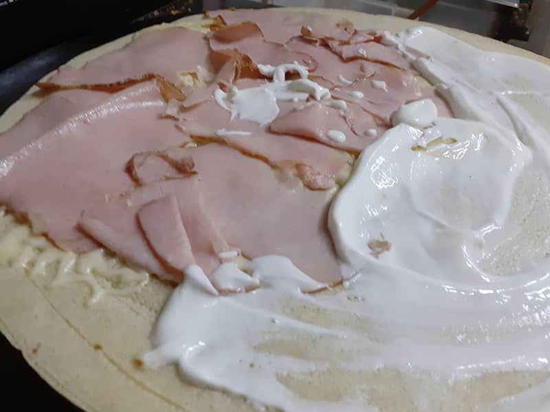 Crepe with smoked ham, sour cream and cheese delivery