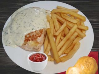Stuffed chicken white with french fries Salaš 011 Banovo Brdo delivery