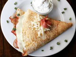 Pancake beef prosciutto, sour cream, cheese delivery