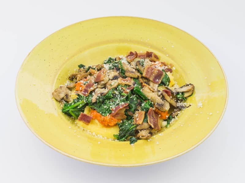 Polenta with mushrooms and bell pepper sauce delivery