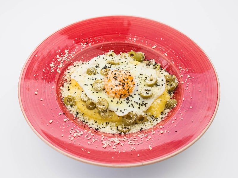 Polenta with olives and egg delivery