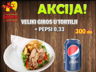 Big gyros in tortilla + Pepsi 0.33L Giros Borko delivery