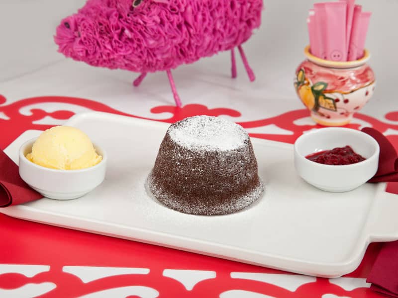 Chocolate fondant with raspberry sauce delivery