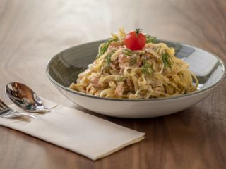 Tagliatelle with smoked salmon in dill sauce delivery