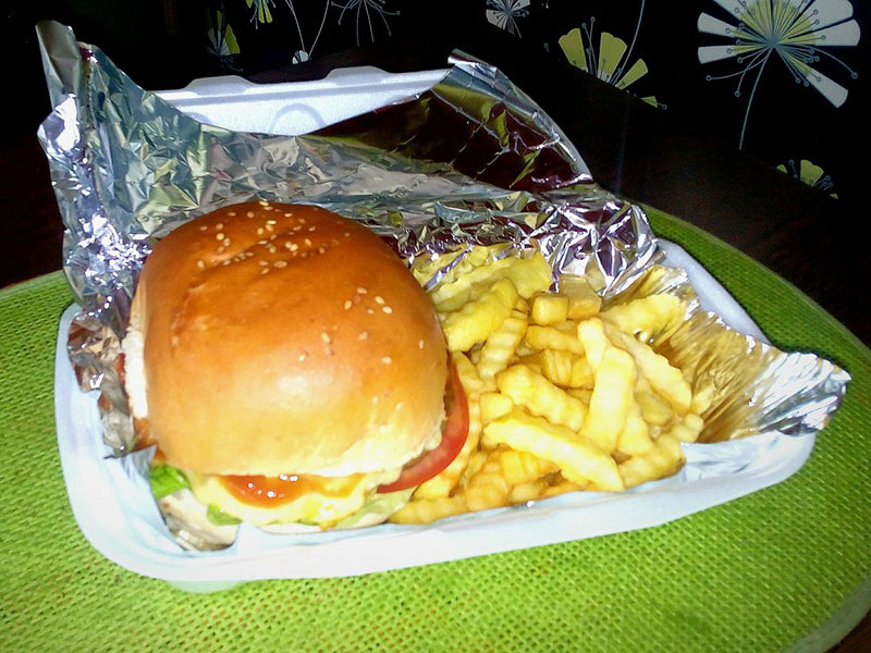 Burger with french fries delivery