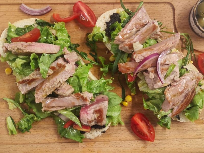 Open sandwich with tuna delivery