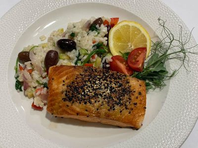 Baked salmon with Dalmatian rice Brunch Lounge Promenada delivery