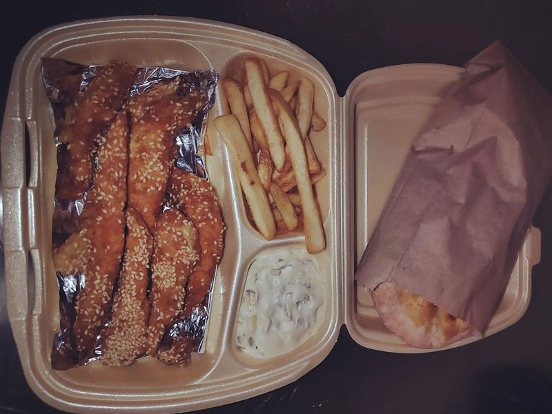 Fried chicken sticks in sesame meal delivery