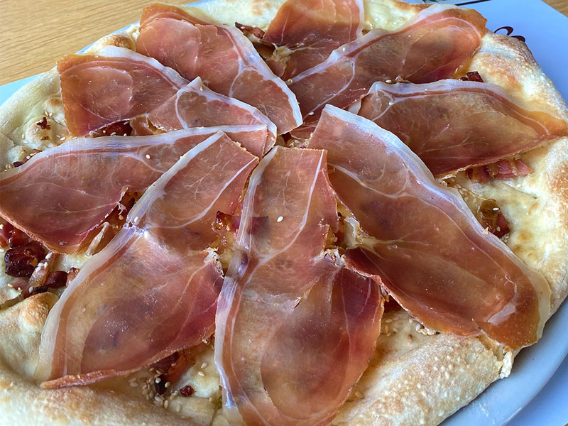 Focaccia with prosciutto and bacon delivery