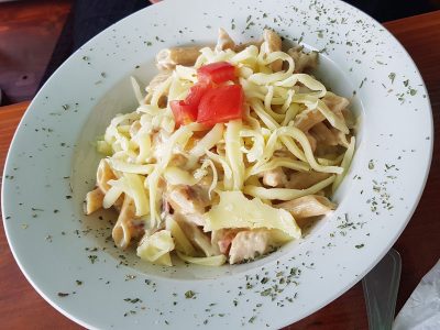 Penne with chicken in prosciutto sauce Ranč Sava Barič delivery