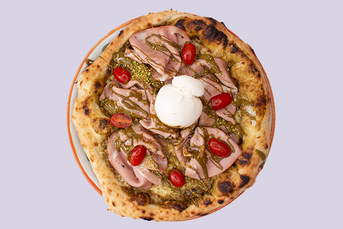 Premium mortadella e pistacchio pizza delivery