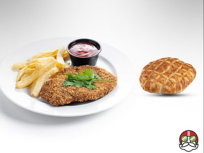 Viennese chicken steak 150g + fries 100g + bun Pečenjara Njuškica delivery