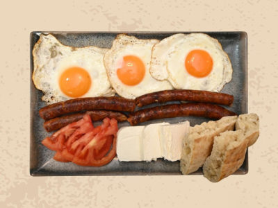 Fried eggs with grilled sausage La Fiesta Ketering delivery