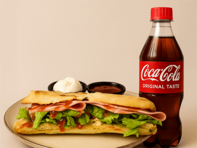 Classic sandwich and Coca-Cola Branč delivery