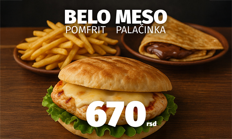 veliko belo meso + pomfrit + palačinka