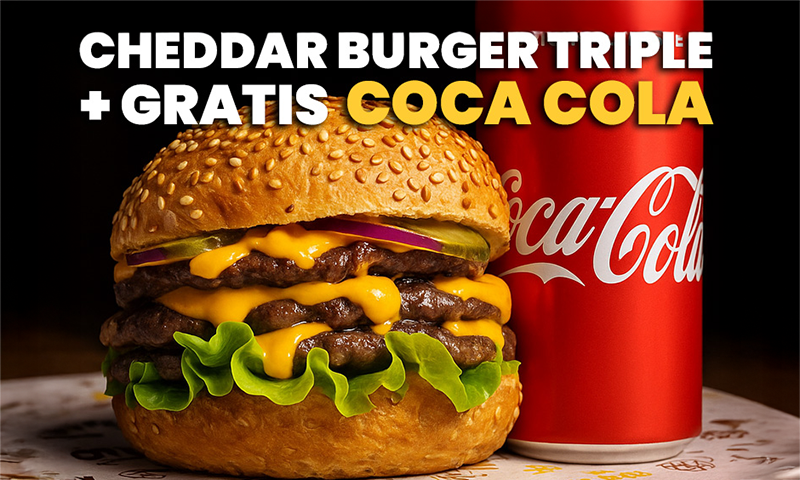 Cheddar Triple + Gratis Coca Cola 0,33l