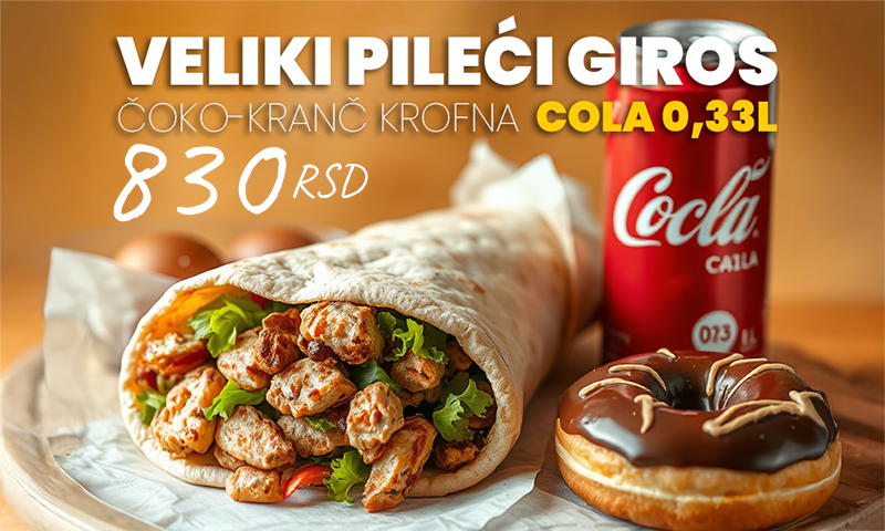 Veliki Pileći Giros + Čoko Krofna + Cola 0,33l