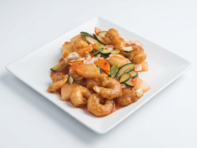 Gambori with vegetables and pineapple in sweet tomato sauce Dva Štapića delivery
