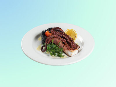 Octopus on cuttlefish risotto Filtz delivery