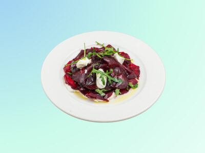 Beetroot carpaccio on arugula with cumin oil Filtz delivery
