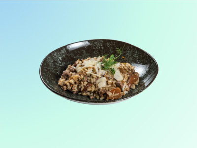 Creamy risotto with beefsteak and mushrooms Filtz delivery