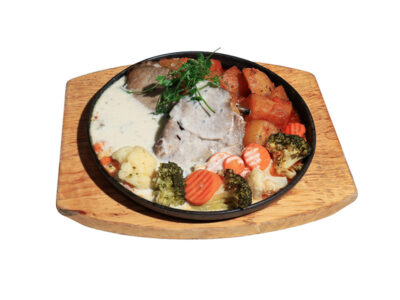 Marinated pork neck in gorgonsola sauce Borkovac Hotel delivery