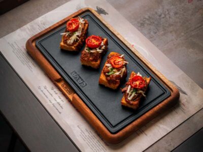 Slow cooked pilled pork on warm focaccia Balkan Distrikt delivery