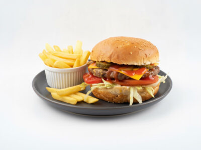 Cheeseburger + french fries Stubal Gyros delivery