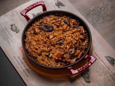 Baked creamy forest mushroom risotto Balkan Distrikt delivery