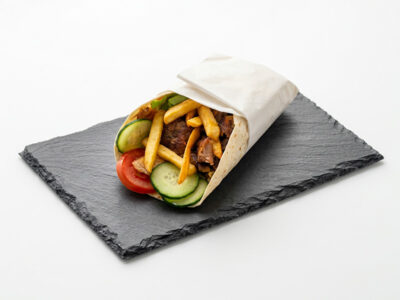 Chicken gyros in a tortilla Rumski Giros delivery
