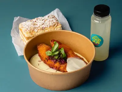 Viennese schnitzel + krempita + lemonade Food Hub Chili delivery