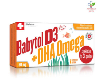 Babytol D3 + DHA Omega za normalan razvoj kostiju, zuba i vida ZA BEBE NA MLEČNOJ FORMULI 60 kapsula Ruža Apoteka delivery